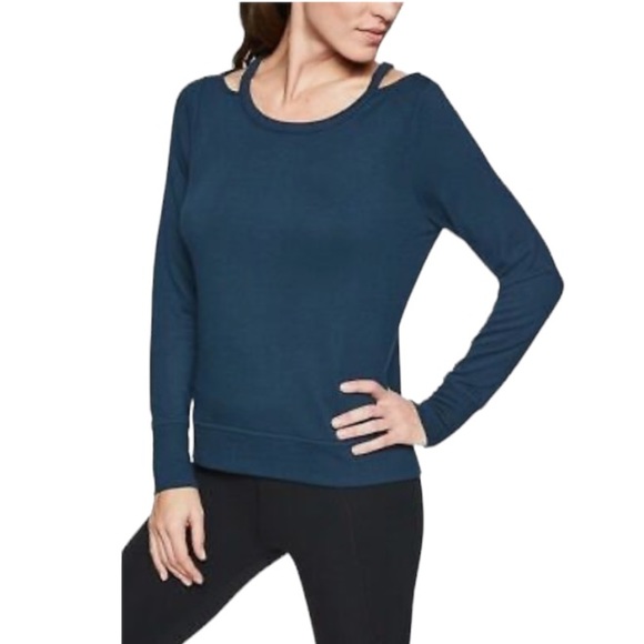 Athleta Cut Out Neck Sweatshirt Top Constellation Blue W-309 Size Small - Picture 1 of 10